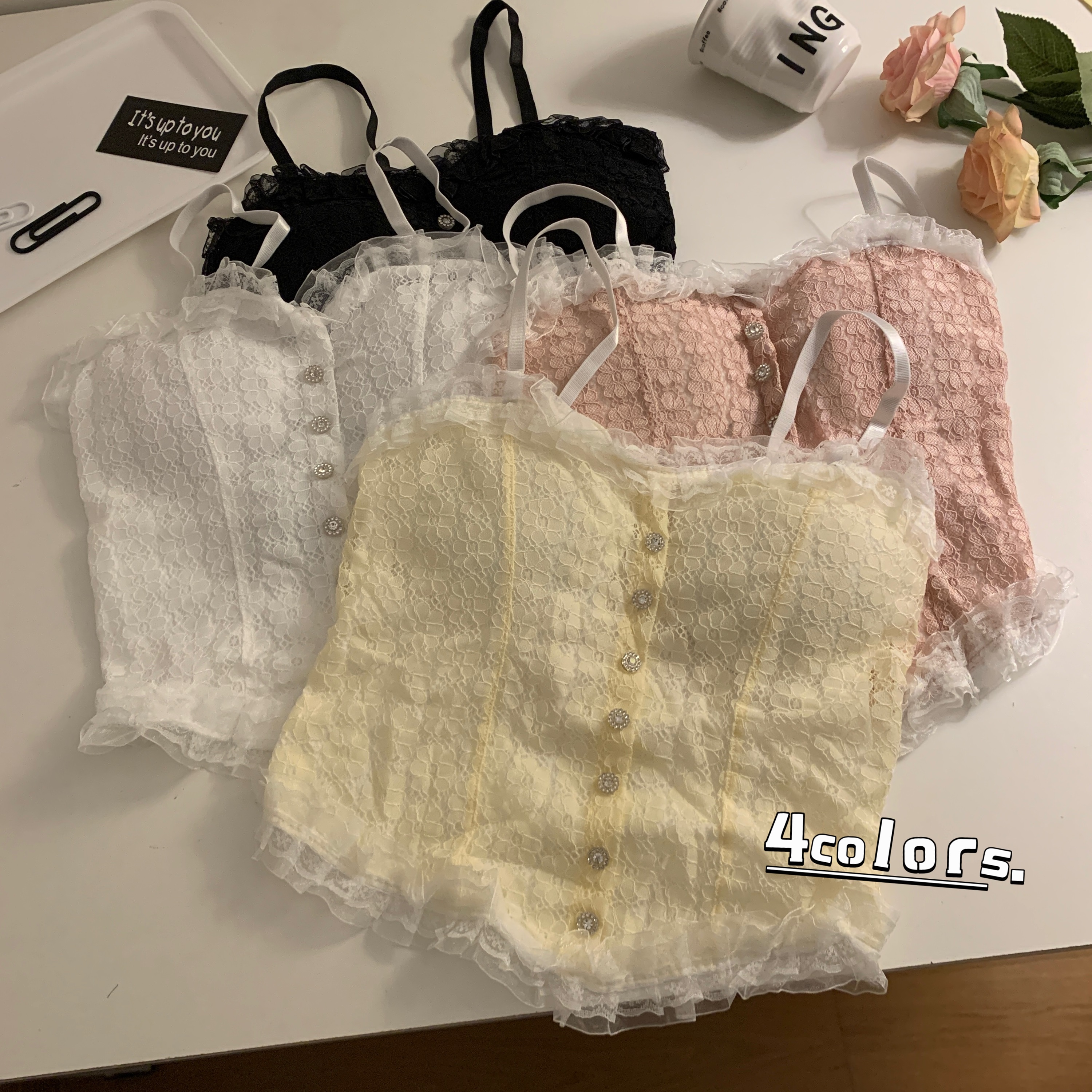 Real shot of sexy lace camisole, worn inside and outside, beautiful back, tube top, sleeveless short top
