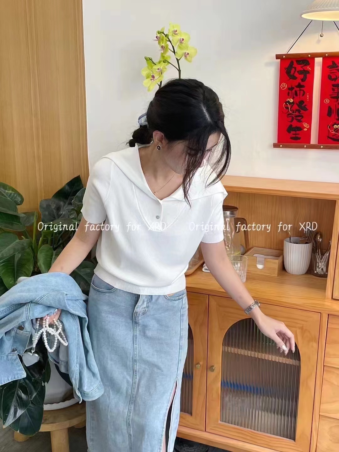 BB家2024新款學院大翻領毛衣冰絲針織韓系純色兩顆扣子小個子單品
