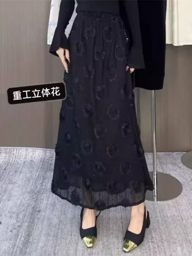 韩版设计感立体花朵镂空半身裙高腰显瘦包臀长裙