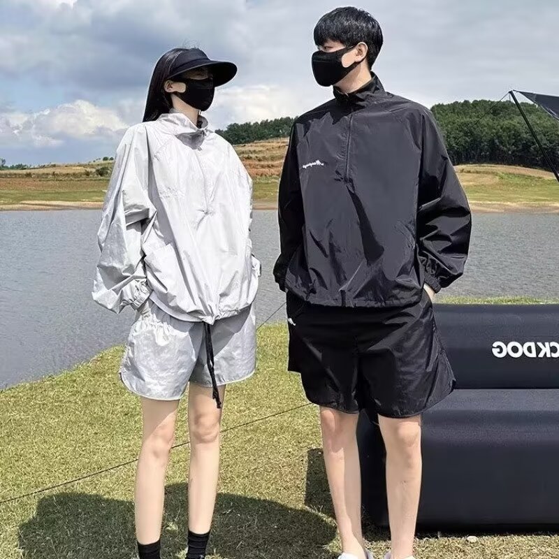 夏款冰絲速干防曬衣套裝女士夏季衝鋒衣短褲高級感潮牌一整套衣服