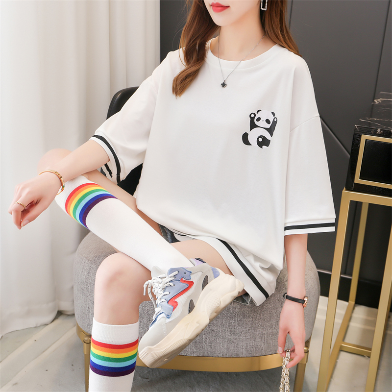 首發實拍6535棉2024新款短袖t恤女韓版寬鬆小眾設計感休閒上衣