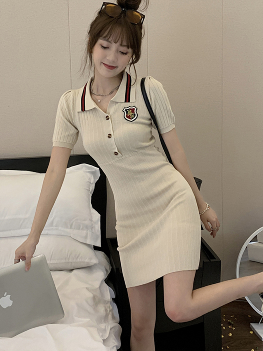 美式學院風Polo領連衣裙女夏小香風純欲辣妹收腰顯瘦針織包臀短裙