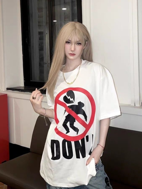 FYKSHOP原創國潮夏季美式街頭心碎字母印花T恤男女款休閒百搭半袖