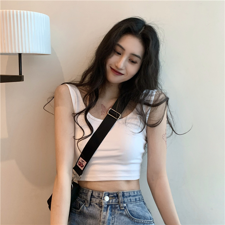 純棉 32支 白色小背心打底無袖吊帶露臍短款上衣女