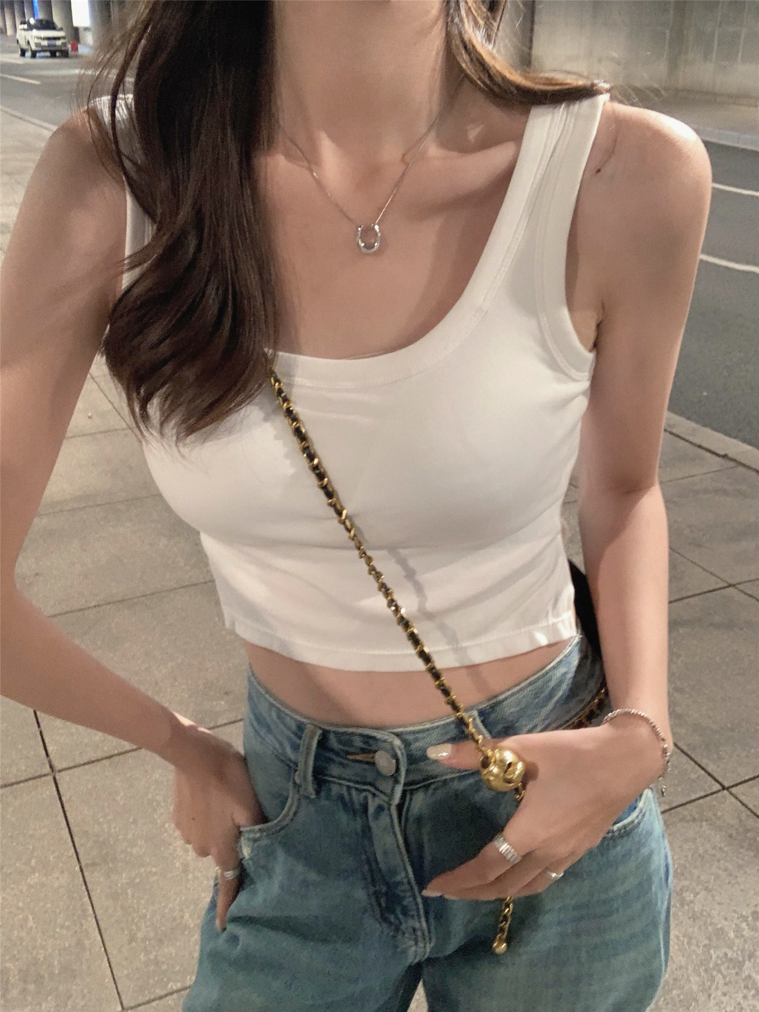 實拍 帶胸墊 夏季新款簡約修身內搭背心吊帶女