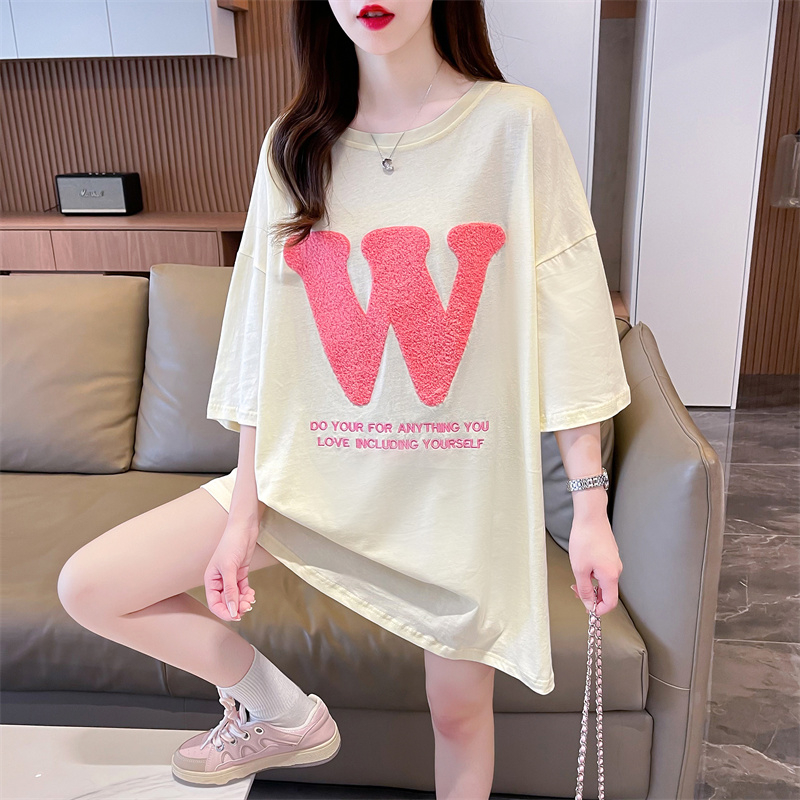 首發實拍質量/純棉/後包領/時尚毛巾繡寬鬆短袖T恤女