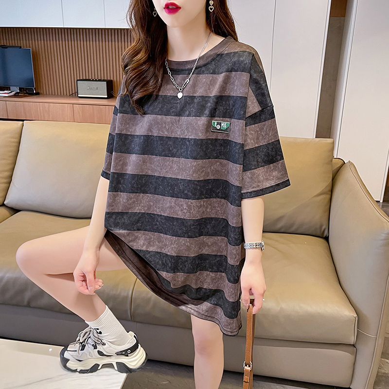 實拍2024夏季韓版寬鬆後包領朱地布短袖上衣T恤女