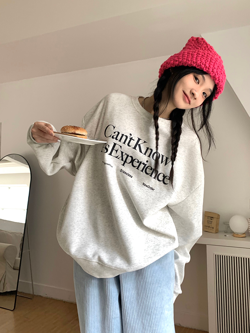 美式字母印花圓領衛衣女寬鬆oversize慵懶風套頭上衣