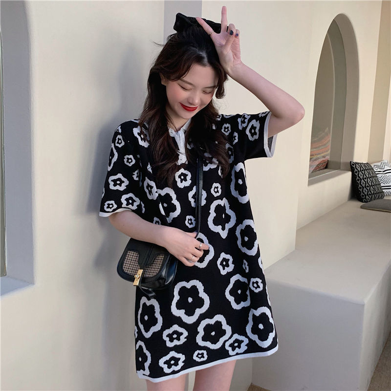 2024夏季新款polo衫短袖t恤女寬鬆上衣服韓版ins網紅連衣裙子