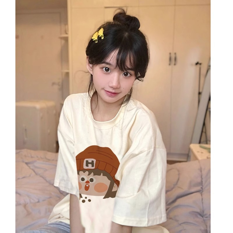 卡通小女孩奶茶印花短袖T恤潮