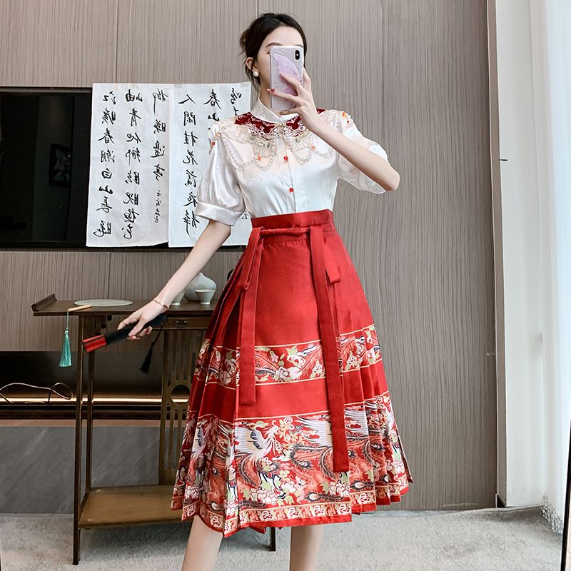 實拍 夏季小個子國風馬面裙漢服敬酒訂婚服新中式禮裙紅色結婚服