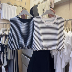 純棉後包條200克精梳緊密 無袖t恤女背心有內里條紋 天貓質量