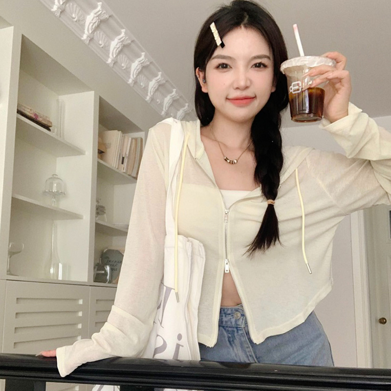 Small Thin Hooded Sun Protection Cardigan Jacket Women's Summer Design Loose Casual Short Top