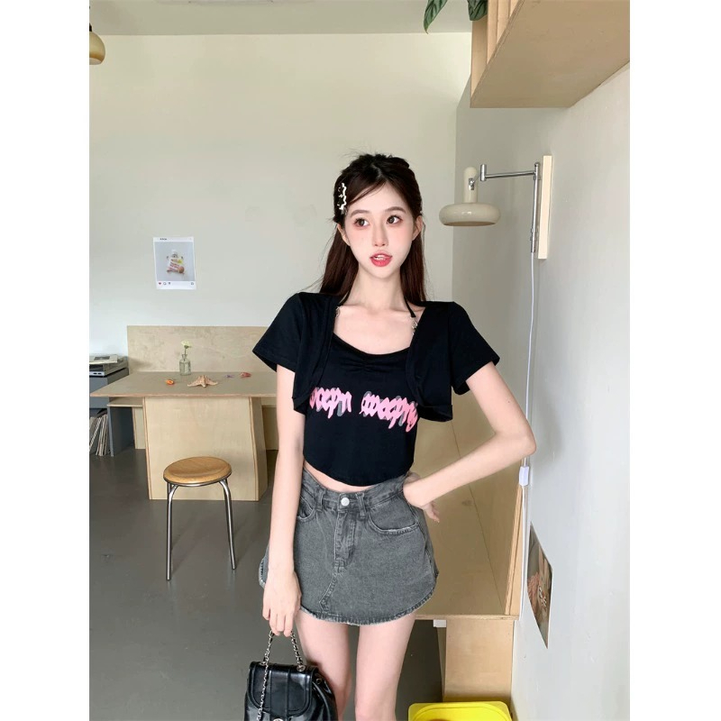 辣妹套裝女夏胖mm遮肚顯瘦微胖歐美純欲設計感別致炸街兩件套