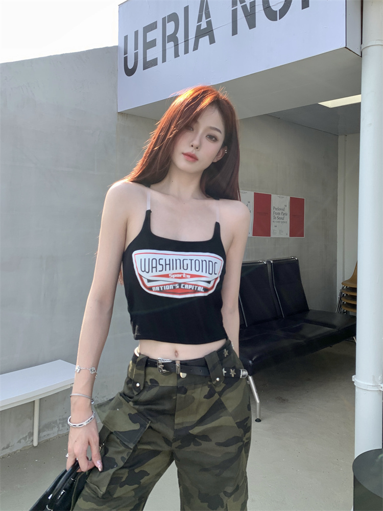 實拍 網紅辣妹心機小背心女設計感顯瘦修身短款字母印花無袖