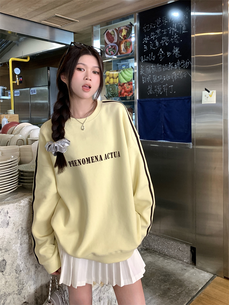 實拍 春秋百搭拼接衛衣套頭外套女韓版復古簡約寬鬆棒球服