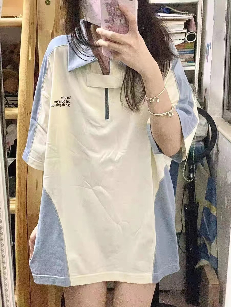 polo衫女短袖原宿BF風網紅翻領短袖t恤女ins超火上衣服潮