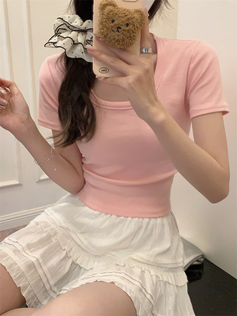 實拍 春夏基礎圓領打底修身顯瘦軟糯內搭上衣女純色短袖t恤