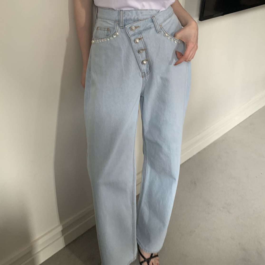 Spring new four-button beaded jeans