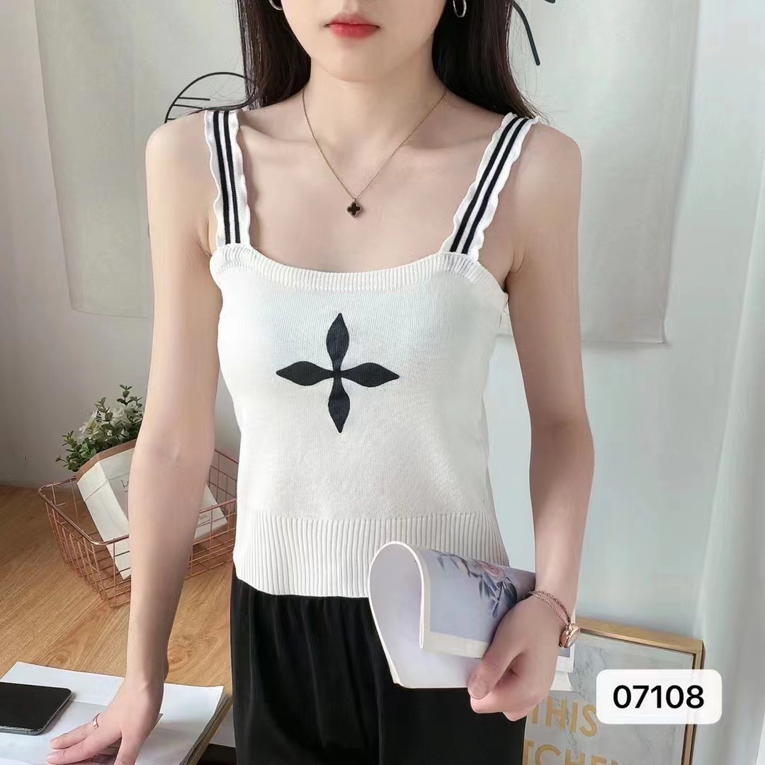 楊泡泡同款2024夏印花針織背心女歐貨內搭吊帶洋氣無袖外穿