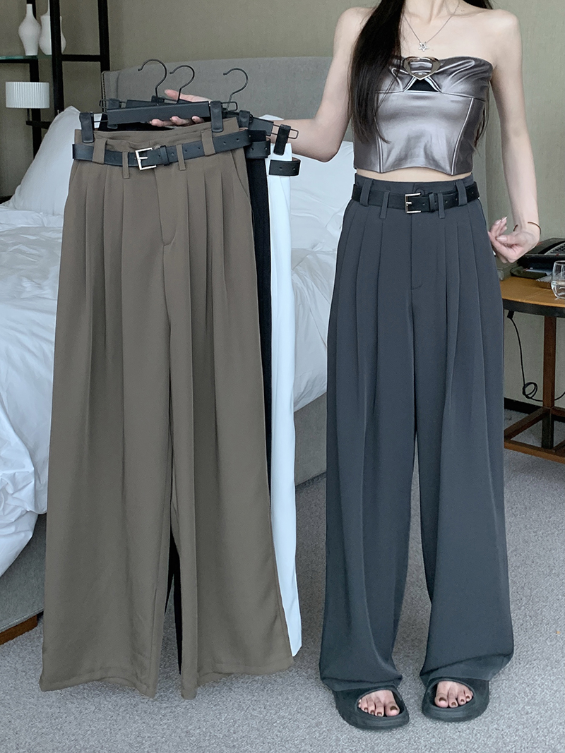 Photographed Spring High-Waisted Wide-Leg Pants Slim Casual Pants with Drape Loose Straight-Tailored Suit Pants~Includes Belt