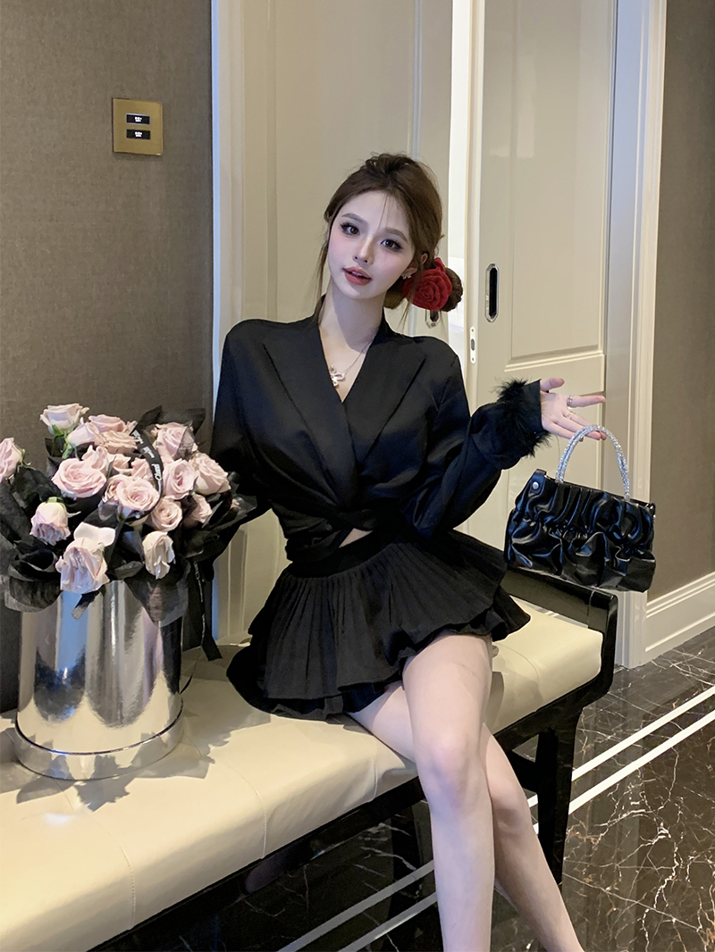 實拍 長袖襯衫女裝春辣妹高腰小心機短款設計感小眾打底襯衣上衣