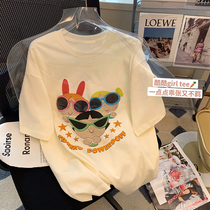 2024韓國新款220克/精梳純棉後包領有縫邊S-XXXL夏裝短袖T恤女