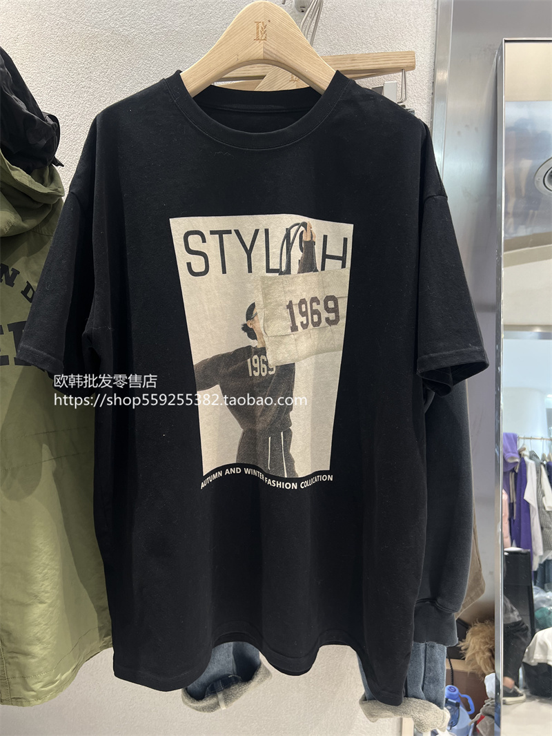 韓版復古短袖t恤女寬鬆顯瘦字母印花慵懶風設計感小眾百搭上衣潮