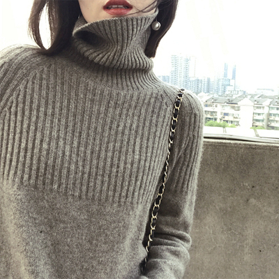 秋冬季羊絨衫女寬鬆慵懶羊毛針織高領大碼純色加厚打底毛衣歐貨潮