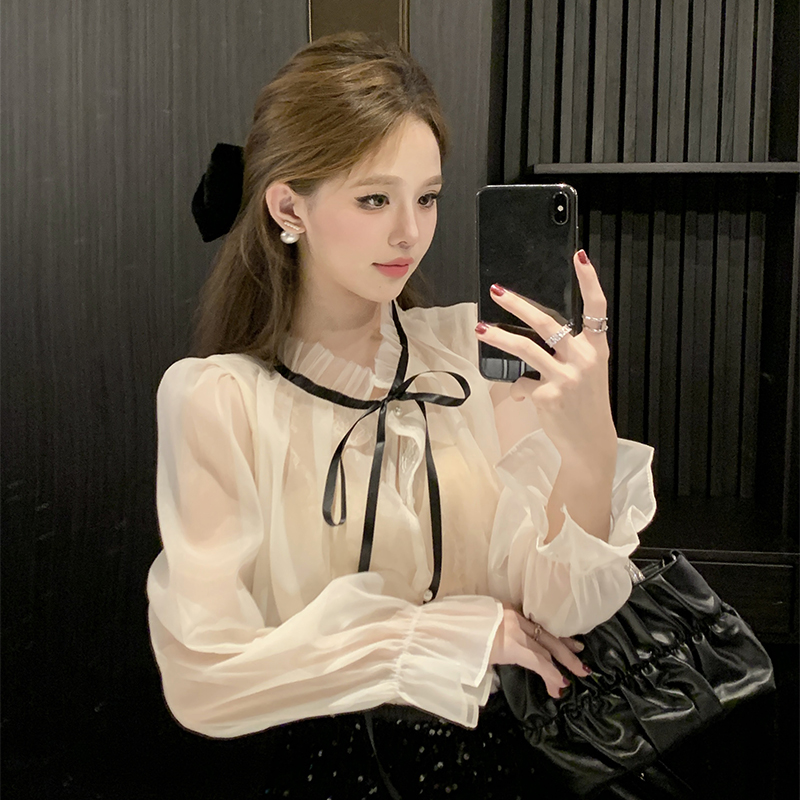 實拍 法式蕾絲襯衫女設計感春小眾女新款高級感氣質別致長袖上衣