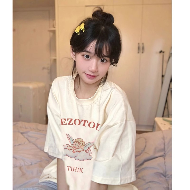 甜美風小眾卡通天使印花短袖T恤