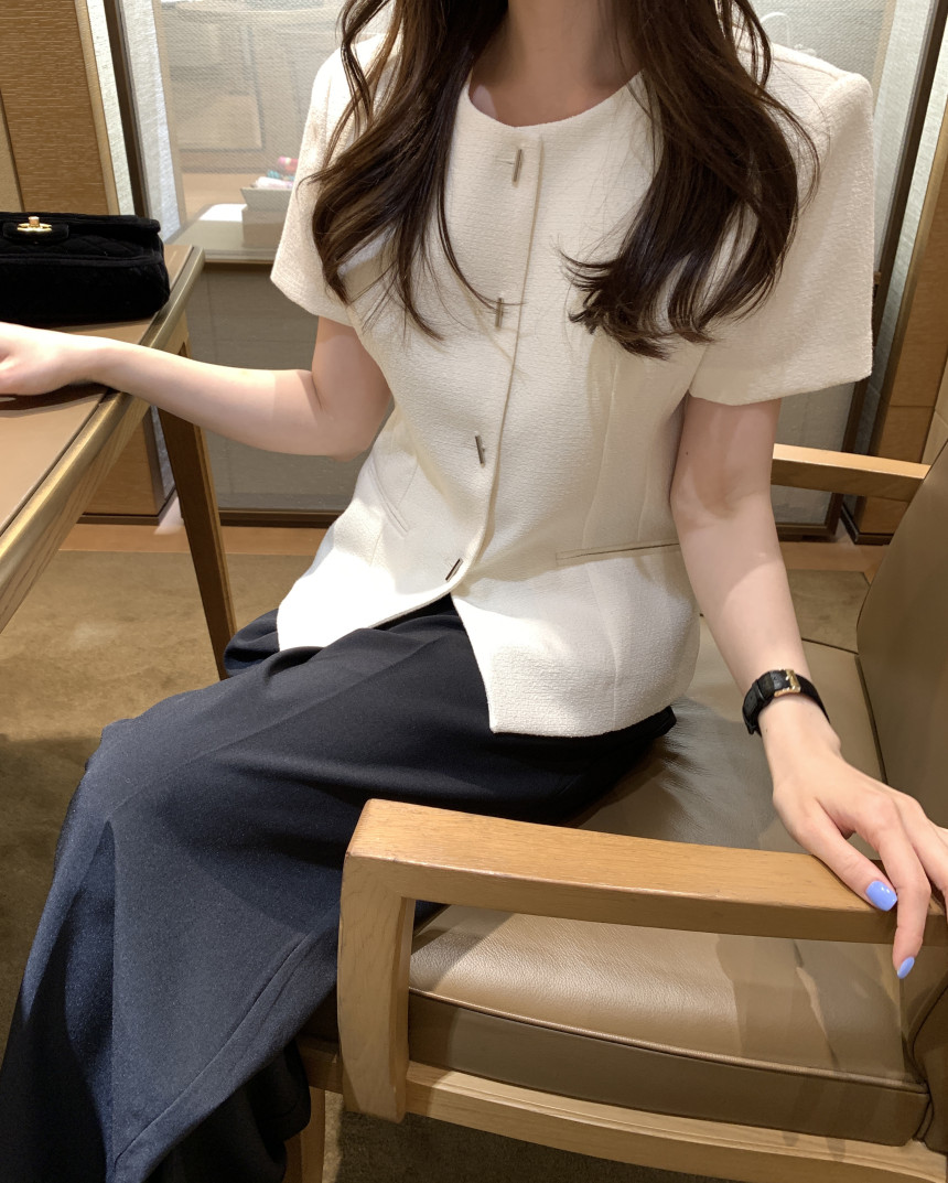 尺碼更新韓國chic夏季法式小香風圓領短袖小外套
