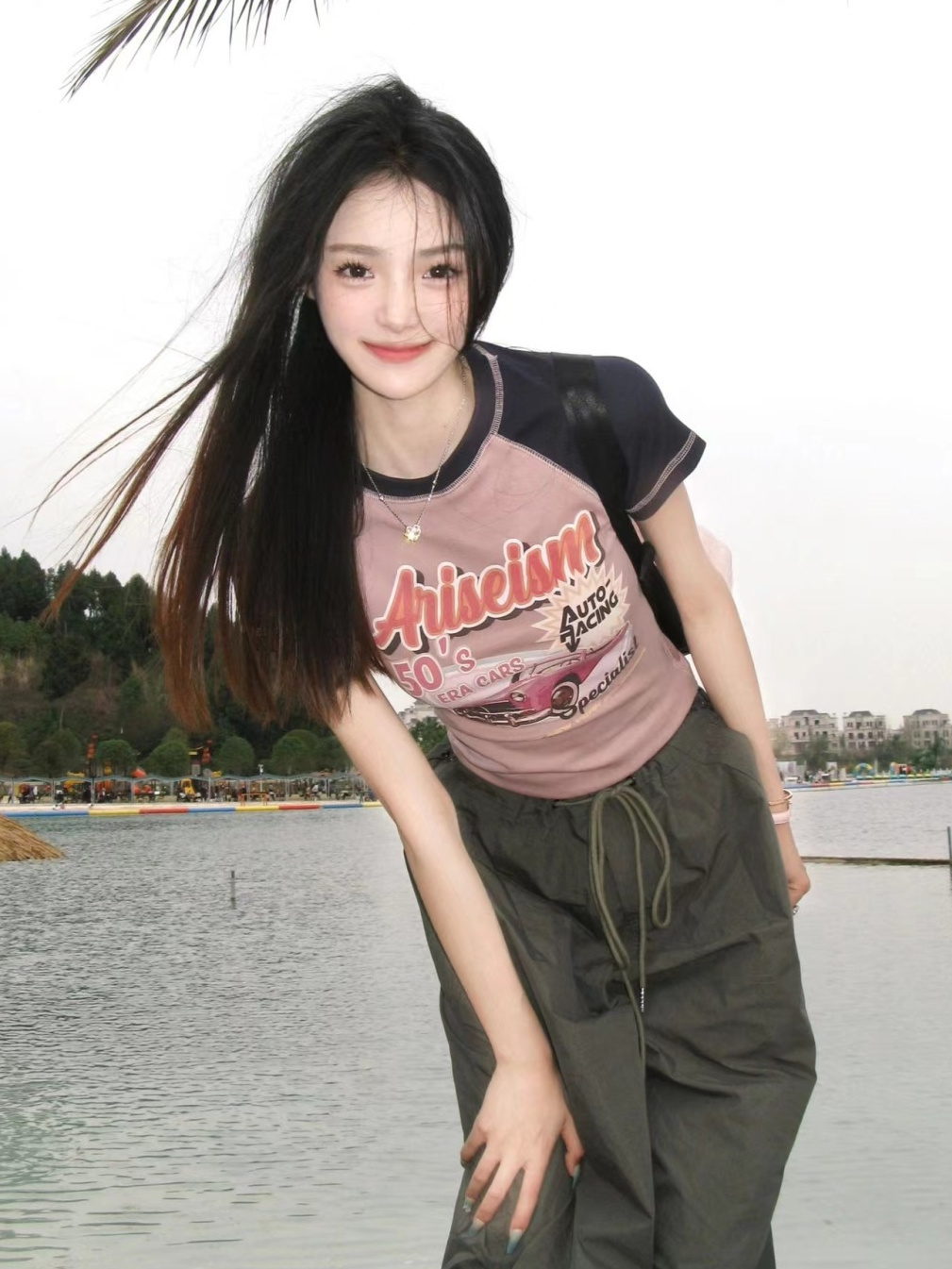 原版打網工藝辣妹短袖T恤女夏季韓版正肩印花美式復古顯瘦上衣