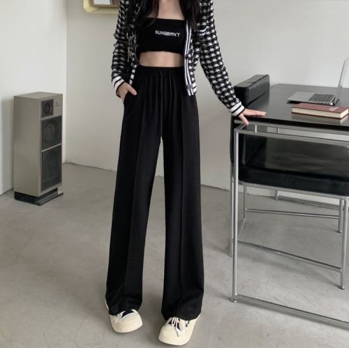 Spring and autumn new style gray sports pants for women, wide-leg pants, loose, tall and slim, drawstring, casual drape straight trousers