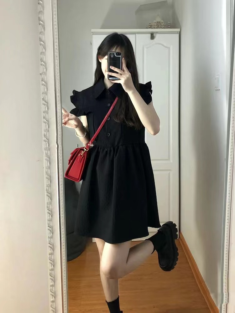 2024夏季娃娃領polo連衣裙子高級感無袖背心女裝小個子法式甜辣風
