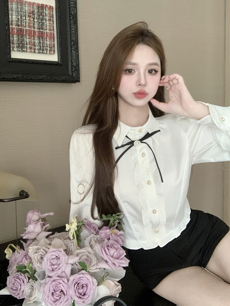 實拍 法式氣質高級感蝴蝶結襯衫女設計感絕美短款泡泡袖上衣春