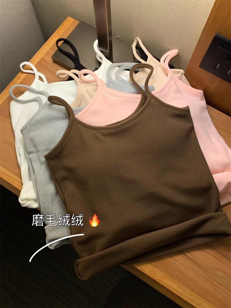 ZS6807#吊帶背心女內搭秋冬新款加絨加厚帶胸墊保暖打底上衣