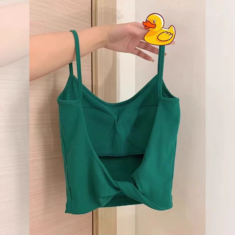 辣妹純欲綠色吊帶小背心女夏內搭外穿設計感美背性感無袖短款上衣