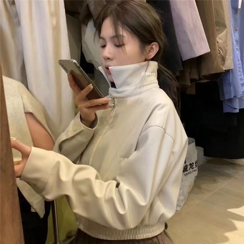 春秋款皮衣女帥氣韓版立領寬鬆顯瘦休閒短款機車服外套