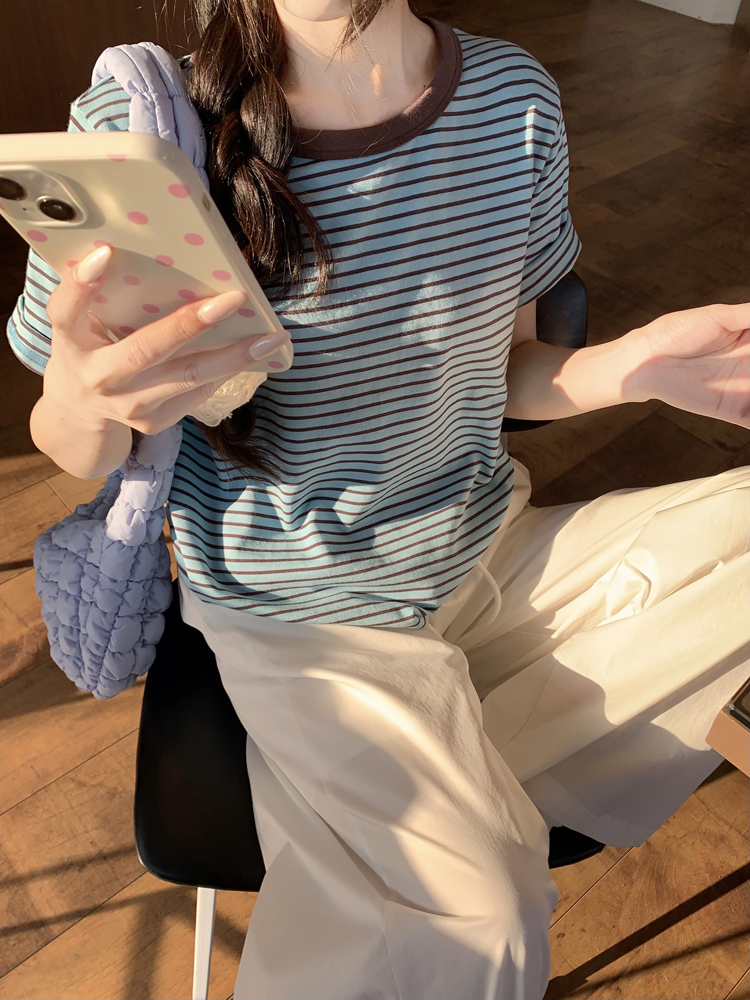 實拍 學院風撞色減齡小個子休閒慵懶T