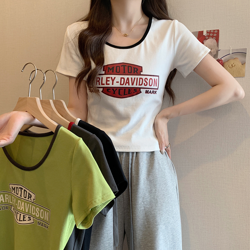 實拍2024夏裝新款胖mm美式設計感顯瘦字母印花辣妹短袖T恤百搭潮