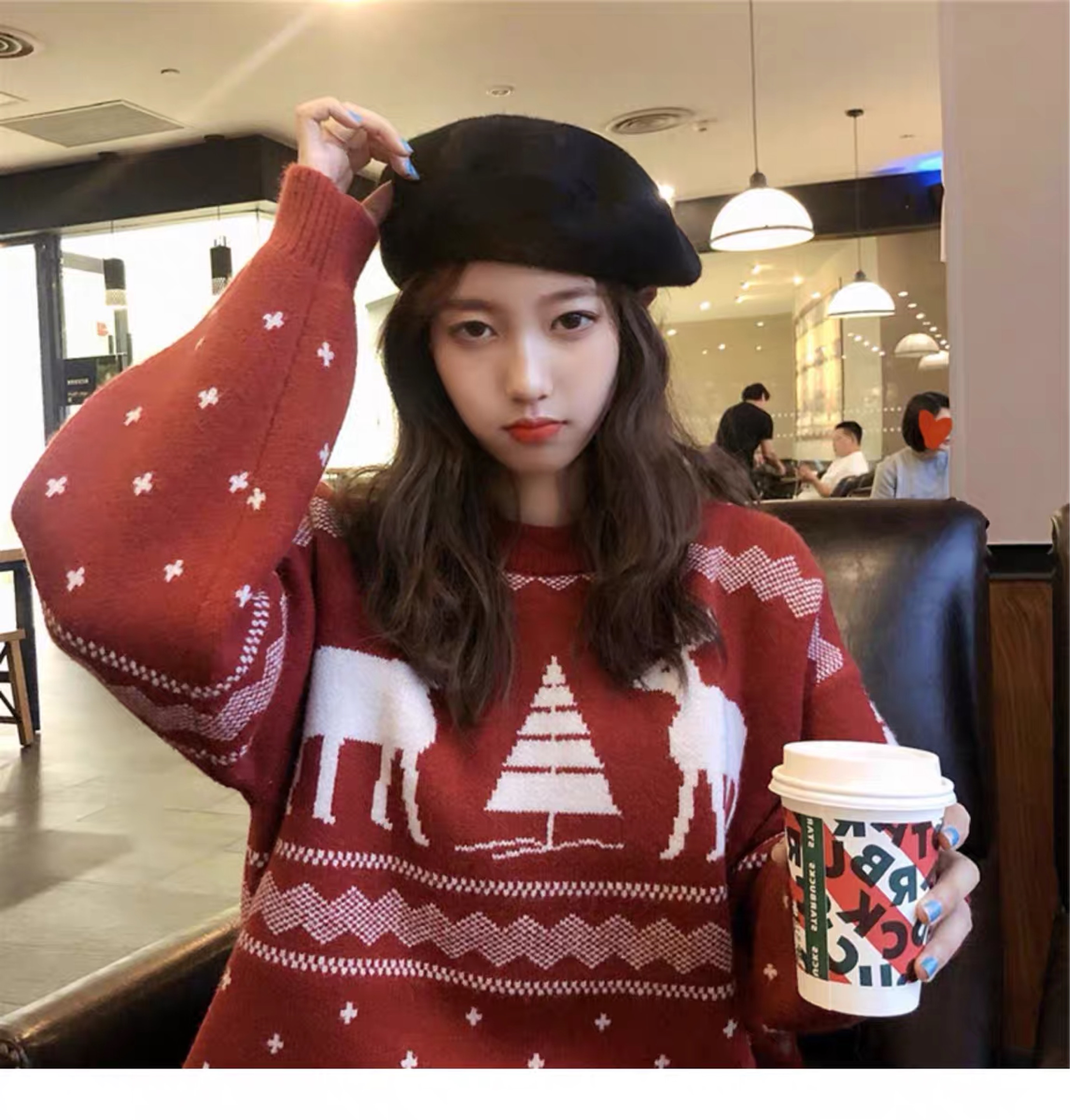 SANDRO Moscoloni聖誕新年紅色毛衣女2024冬裝新款寬鬆慵懶風上衣