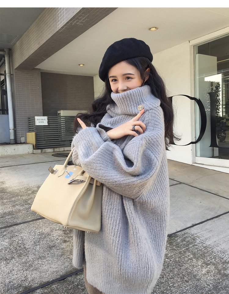 CHIC韓國新款精品高領毛衣套頭絨布通勤加厚長袖針織衫女裝寬鬆