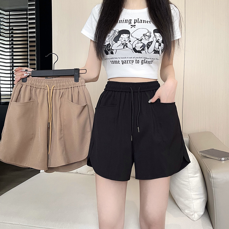 實拍夏季韓版大碼S-4XL高品質鬆緊系帶高腰雙口袋休閒褲百搭短褲