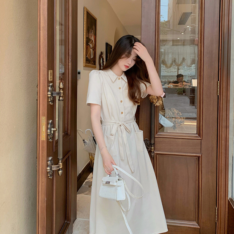 Fish Scale | Summer new shirt dress loose slimming high waist mid-length skirt women's spliced ​​knee-length skirt