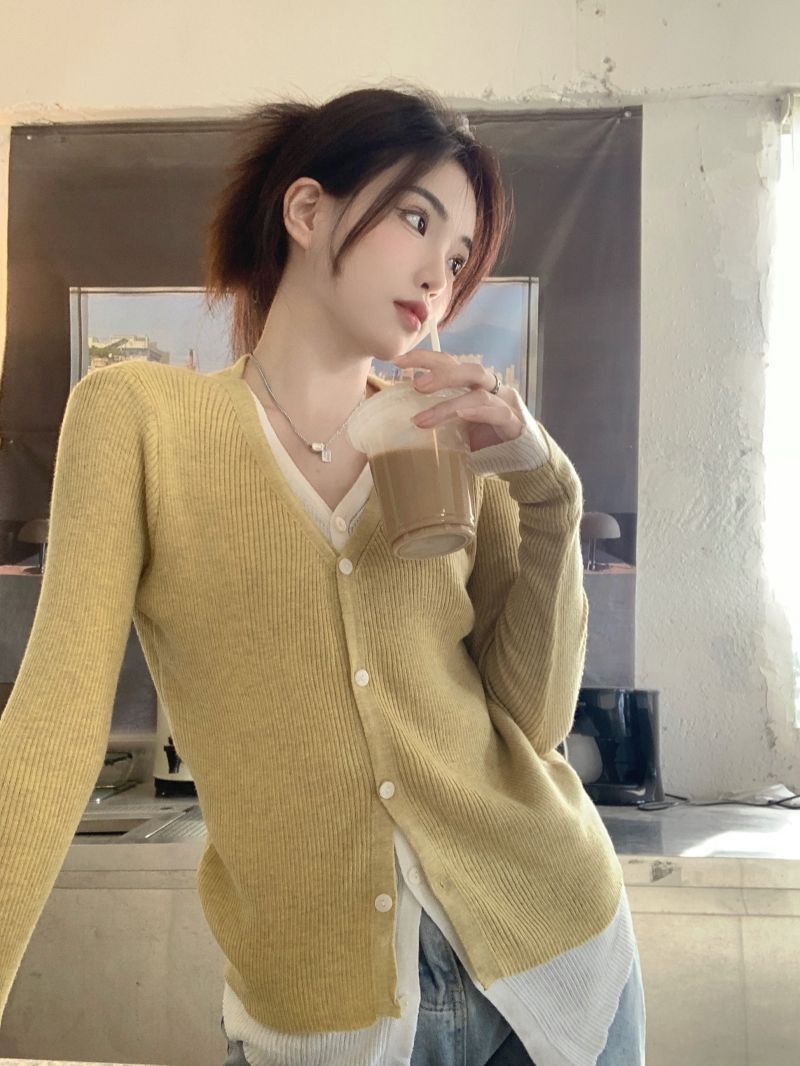 實拍三標齊假兩件針織衫女小眾寬鬆疊穿上衣外套女