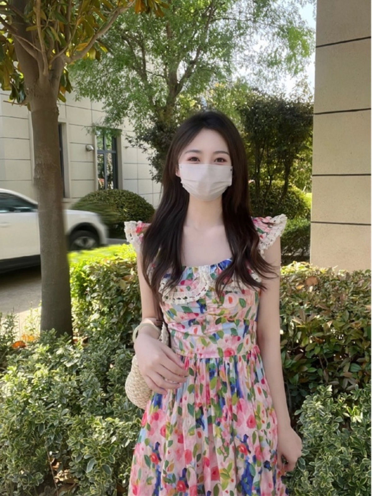 初戀連衣裙夏季法式溫柔印花油畫無袖吊帶長裙高級感海邊度假長裙