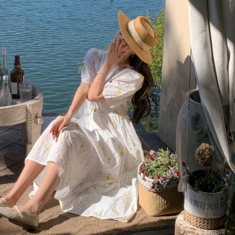 Real shot ~ 2024 plus size women's new style French retro girl embroidered dress fat mm Korean style dress