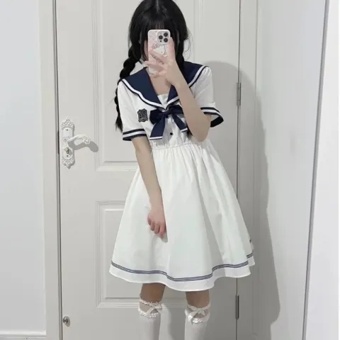 2024新款日系甜美學生學院風海軍jk連衣裙女夏天洛麗塔公主裙