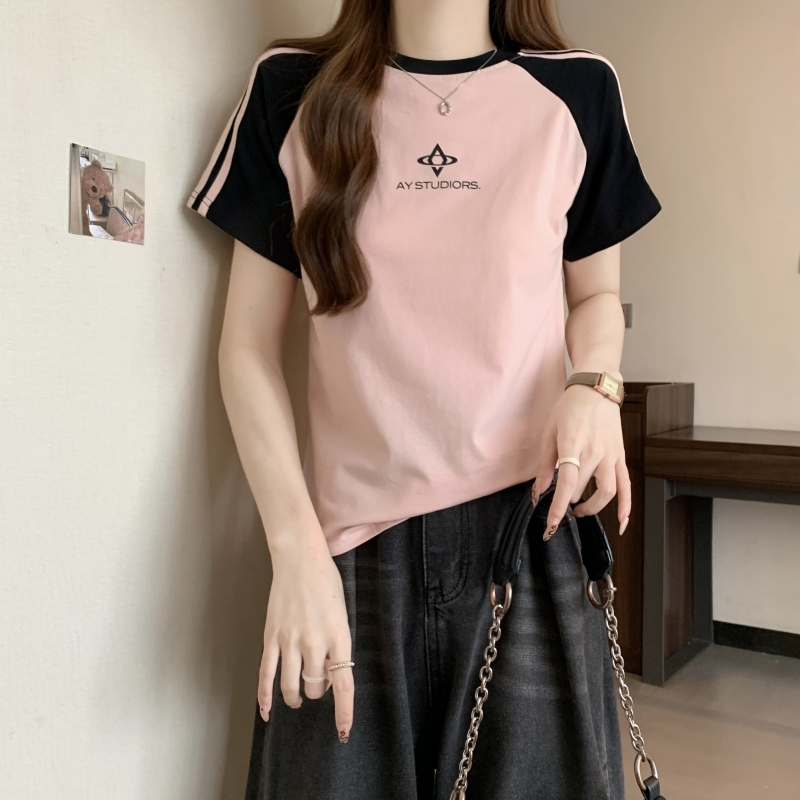 實拍   2024夏裝美式復古正肩短袖T恤女ins潮
